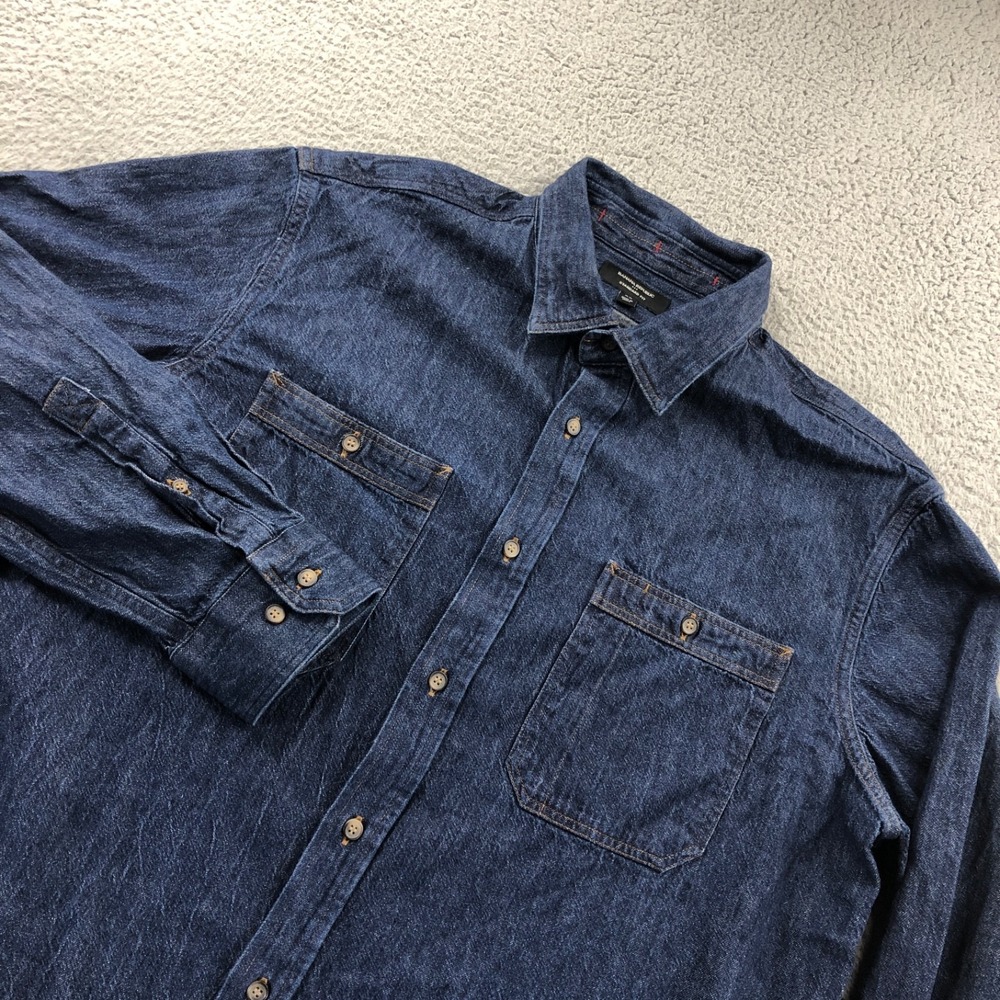 Banana Republic Shirt Men Extra Large Indigo Denim Heritage Workwear Cotton Hemp